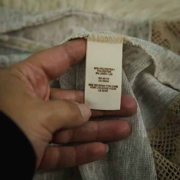 Free People Size XS Oatmeal Lace Button Long Sleeve Linen Duster Tunic Cardigan - Picture 5 of 7